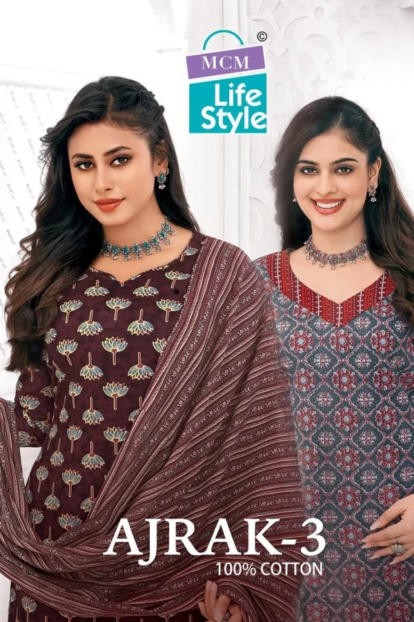 Mcm Ajrakh Vol 3 Cotton Printed Fancy Dress Material Catalog Wholesale Collection