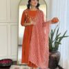 Aneri Orange Viscose Silk Fancy Kurti Bottom With Dupatta Catalog Wholesale Collection