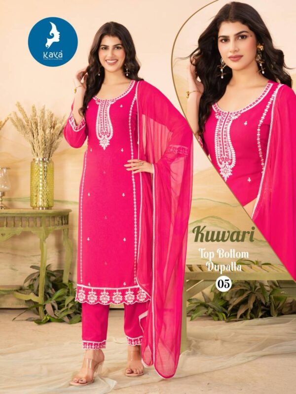 Kaya Kuwari Rayon Straight Cut Kurti Pant With Dupatta Catalog Wholesale Collection - Image 4