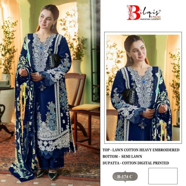 Bilqis B 174 Lawn Cotton Pakistani Salwar Kameez Catalog Wholesale Collection - Image 3