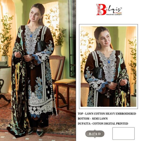 Bilqis B 174 Lawn Cotton Pakistani Salwar Kameez Catalog Wholesale Collection - Image 4