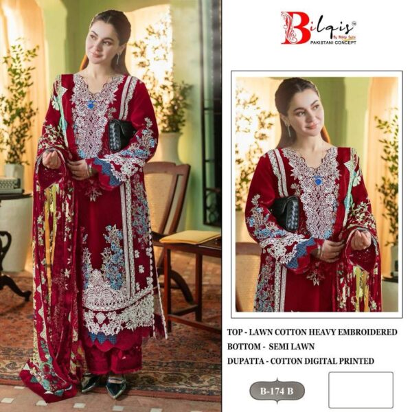 Bilqis B 174 Lawn Cotton Pakistani Salwar Kameez Catalog Wholesale Collection - Image 5