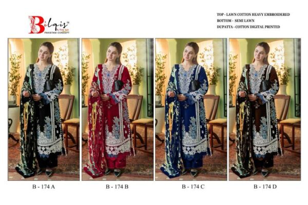 Bilqis B 174 Lawn Cotton Pakistani Salwar Kameez Catalog Wholesale Collection - Image 6