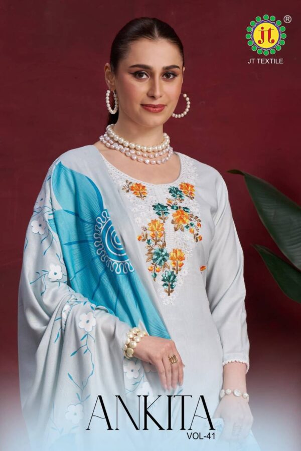 Jt Ankita Vol 41 Rayon Printed Dress Material Catalog Wholesale Collection