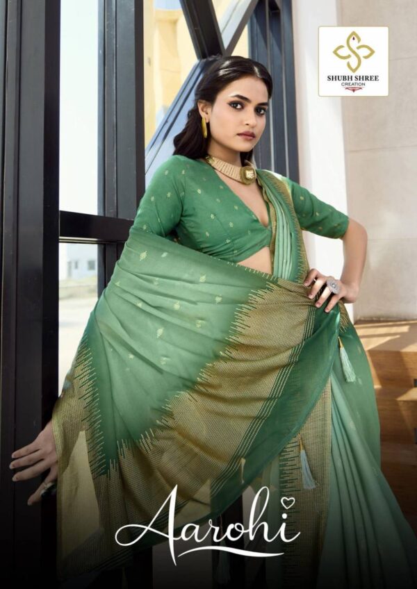 Shubh Shree Aarohi Dull Moss Spray Printing Saree Catalog Wholesale Collection
