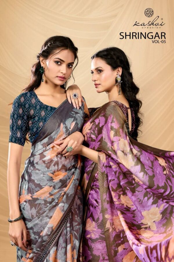 Kashvi Shringar Vol 5 Brasso With Foil Fancy Saree Catalog Wholesale Collection