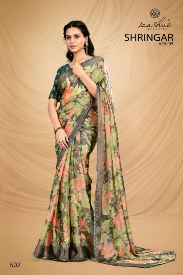 Kashvi Shringar Vol 5 Brasso With Foil Fancy Saree Catalog Wholesale Collection - Image 2