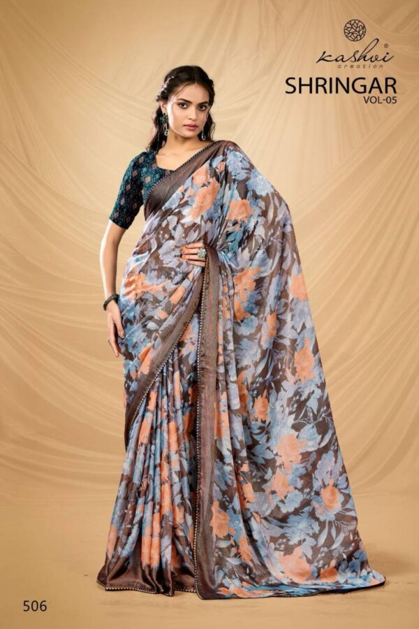 Kashvi Shringar Vol 5 Brasso With Foil Fancy Saree Catalog Wholesale Collection - Image 3
