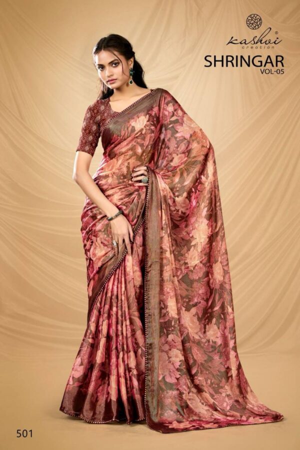 Kashvi Shringar Vol 5 Brasso With Foil Fancy Saree Catalog Wholesale Collection - Image 4