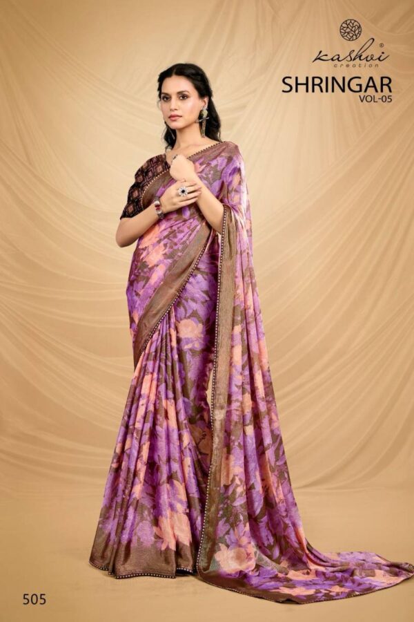 Kashvi Shringar Vol 5 Brasso With Foil Fancy Saree Catalog Wholesale Collection - Image 6