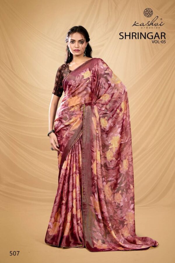 Kashvi Shringar Vol 5 Brasso With Foil Fancy Saree Catalog Wholesale Collection - Image 7
