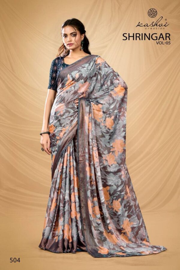 Kashvi Shringar Vol 5 Brasso With Foil Fancy Saree Catalog Wholesale Collection - Image 9