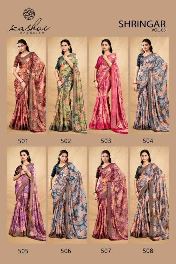 Kashvi Shringar Vol 5 Brasso With Foil Fancy Saree Catalog Wholesale Collection - Image 10