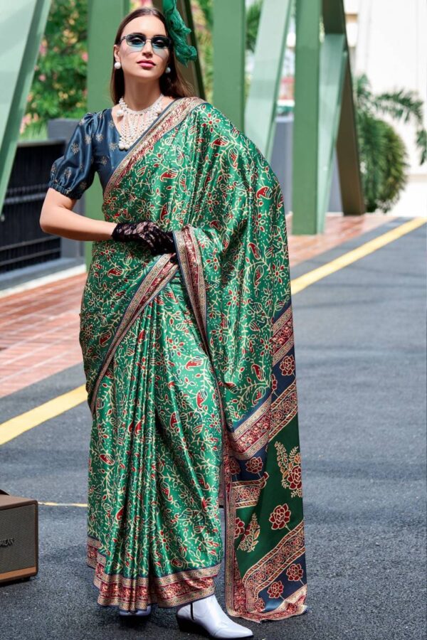 Kz Assam Silk Azrakh Saree 1 Assam Silk Printed Saree Catalog Wholesale Collection - Image 6