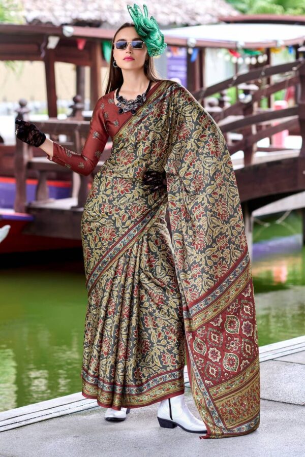 Kz Assam Silk Azrakh Saree 1 Assam Silk Printed Saree Catalog Wholesale Collection - Image 7
