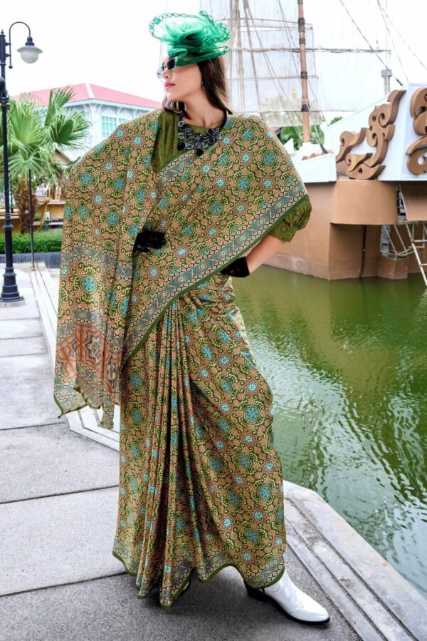 Kz Assam Silk Azrakh Saree 1 Assam Silk Printed Saree Catalog Wholesale Collection - Image 2