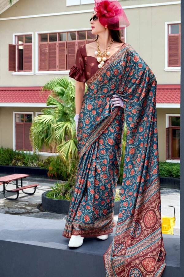 Kz Assam Silk Azrakh Saree 1 Assam Silk Printed Saree Catalog Wholesale Collection - Image 4