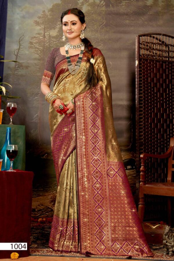 Saroj Mudra Tissue saroski Vol 2 Wedding Wear Tissue Silk Saree Catalog Wholesale Collection - Image 7