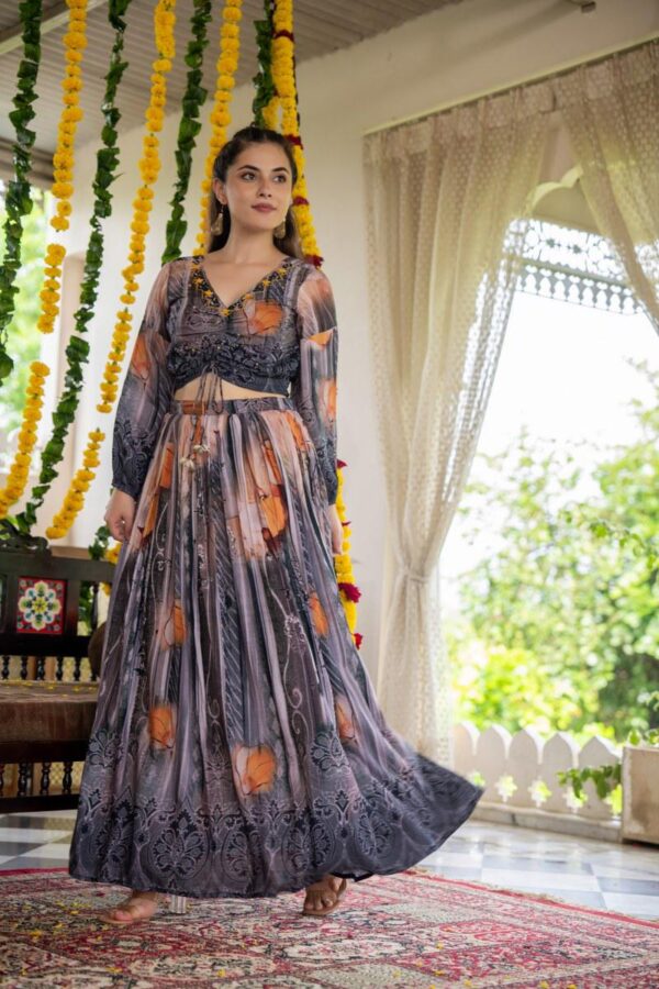 Tanyaa P 351 Muslin Silk Handwork Touchup Fancy Indo Western Catalog Wholesale Collection