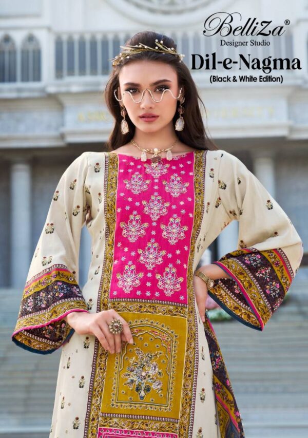 Belliza Dil E Nagma Black And White Jam Cotton Dress Material Catalog Wholesale Collection