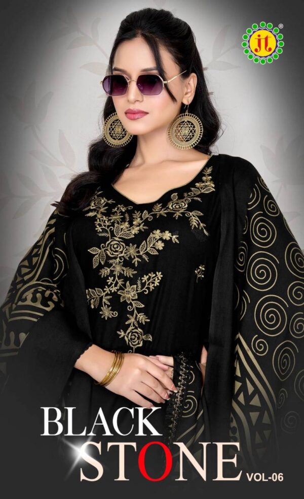 Jt Black Stone Vol 6 Rayon Embroidery Dress Material Catalog Wholesale Collection