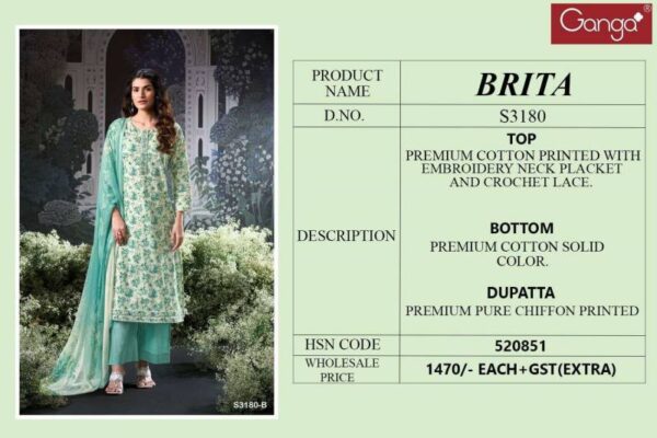 Ganga Brita Cotton Printed Embroidered Salwar Suit Catalog Wholesale Collection - Image 6
