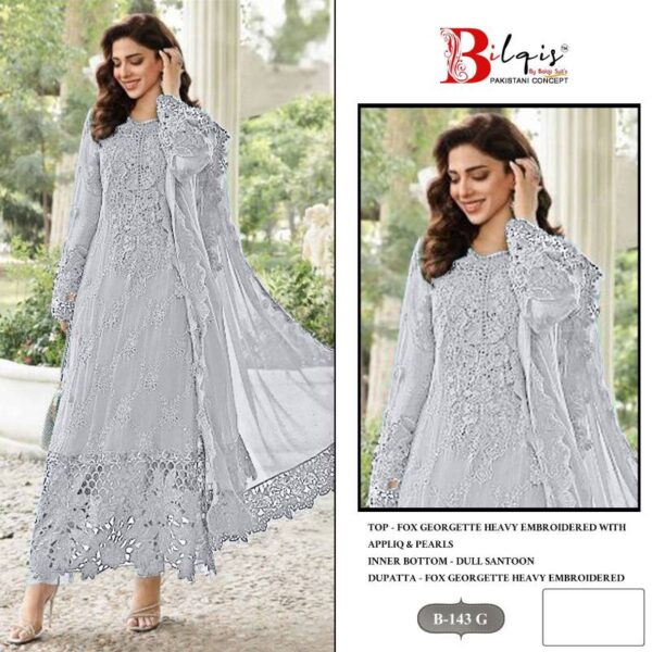 Bilqis B 143 E To H Georgette Pakistani Salwar Kameez Catalog Wholesale Collection - Image 5