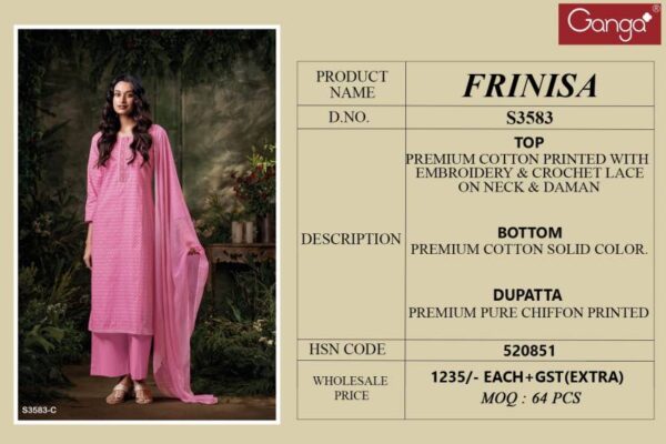 Ganga Frinisa Cotton Printed Embroidered Salwar Suit Catalog Wholesale Collection - Image 6