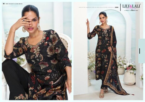 Lily And Lali Florista Natural Crepe Kurti Bottom With Dupatta Catalog Wholesale Collection - Image 3