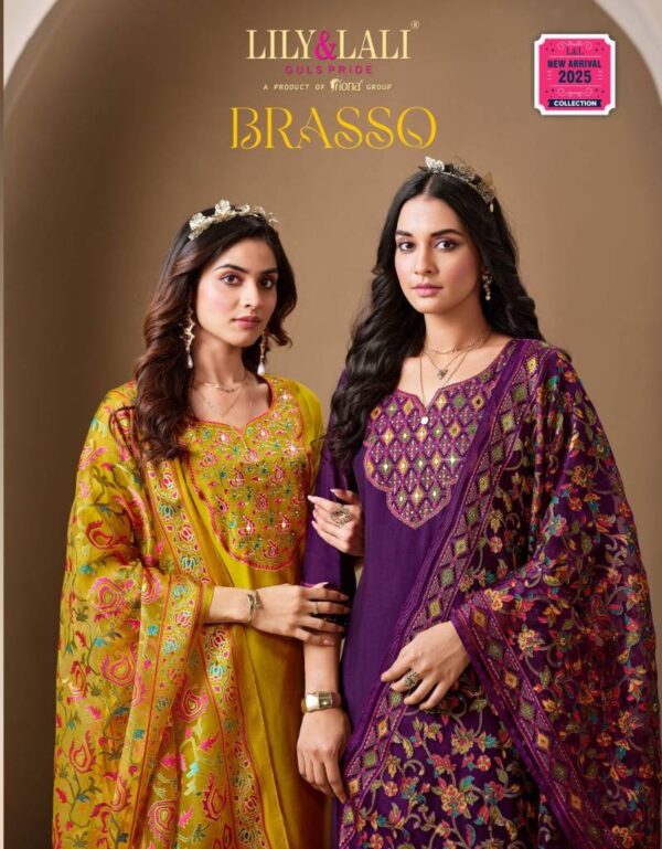 Lily And Lali Brasso Roman Silk Kurti Bottom With Dupatta Catalog Wholesale Collection