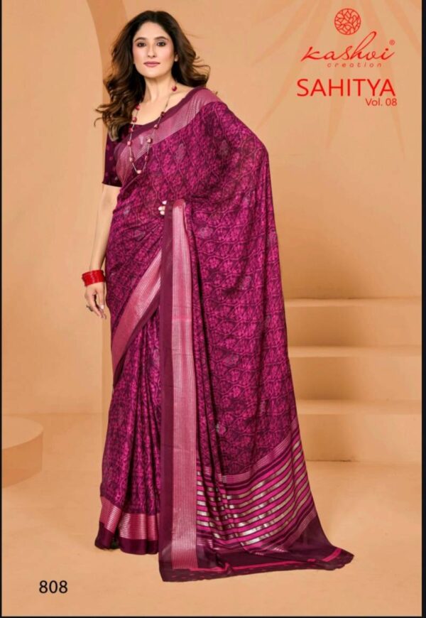Kashvi Sahitya Vol 8 Dull Moss Fancy Foil Printed Saree Catalog Wholesale Collection - Image 4