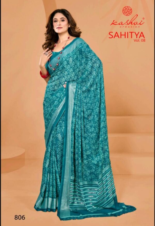 Kashvi Sahitya Vol 8 Dull Moss Fancy Foil Printed Saree Catalog Wholesale Collection - Image 8