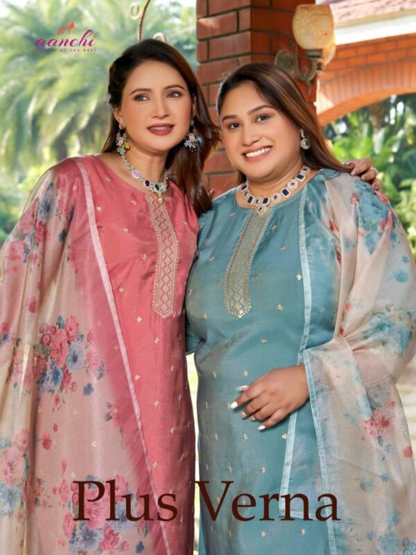Aanchi Plus Verna Roman Shimmer Kurti Bottom With Dupatta Catalog Wholesale Collection