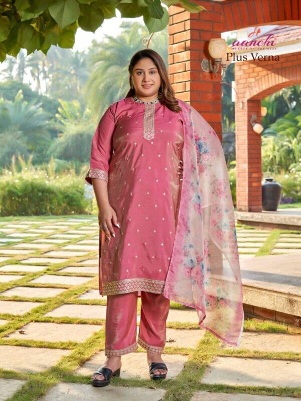 Aanchi Plus Verna Roman Shimmer Kurti Bottom With Dupatta Catalog Wholesale Collection - Image 4