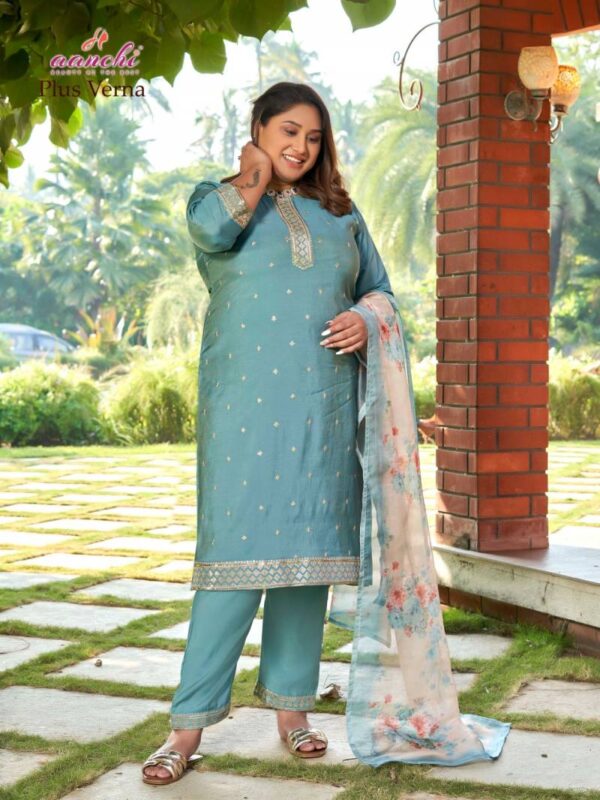 Aanchi Plus Verna Roman Shimmer Kurti Bottom With Dupatta Catalog Wholesale Collection - Image 5