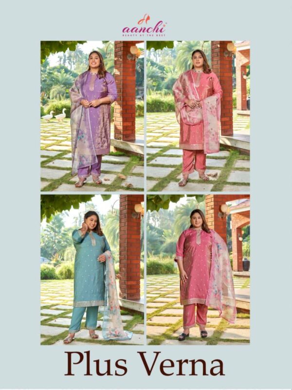 Aanchi Plus Verna Roman Shimmer Kurti Bottom With Dupatta Catalog Wholesale Collection - Image 6