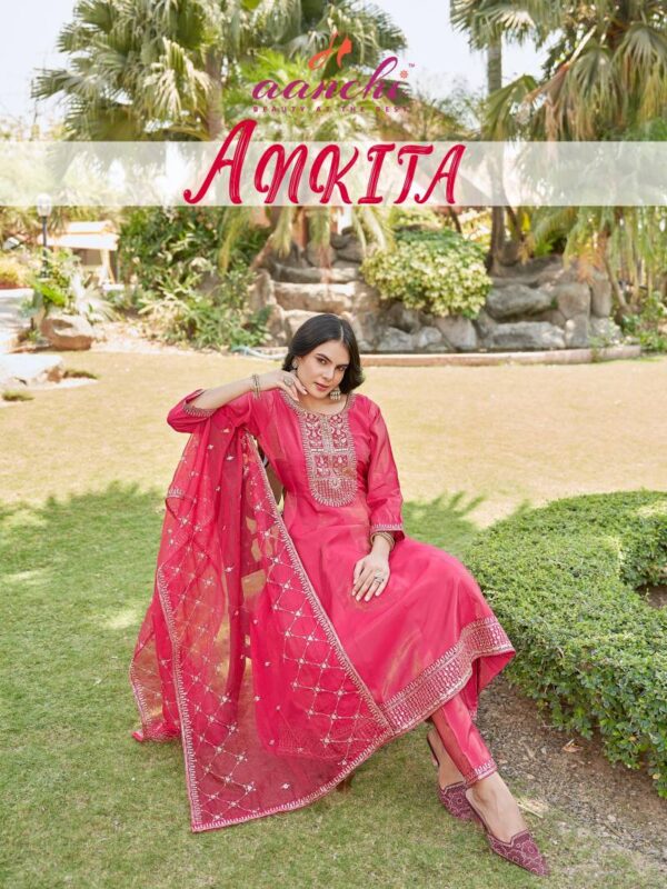 Aanchi Ankita Roman Shimmer Kurti Bottom With Dupatta Catalog Wholesale Collection