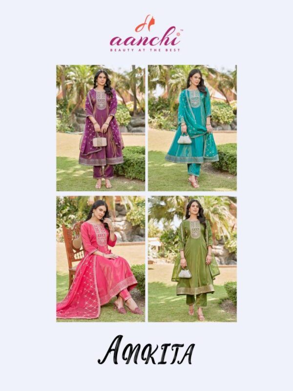 Aanchi Ankita Roman Shimmer Kurti Bottom With Dupatta Catalog Wholesale Collection - Image 6