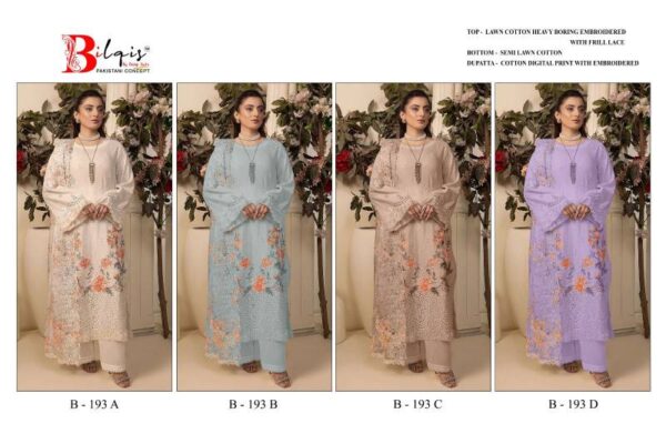 Bilqis B 193 Lawn Cotton Pakistani Salwar Kameez Catalog Wholesale Collection - Image 6