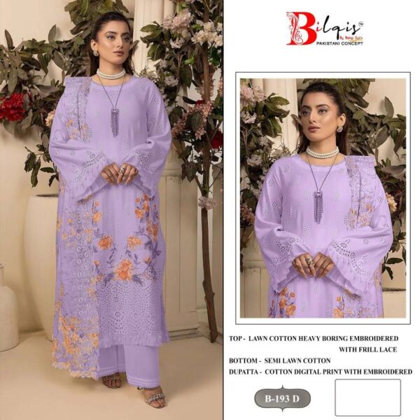 Bilqis B 193 Lawn Cotton Pakistani Salwar Kameez Catalog Wholesale Collection - Image 5