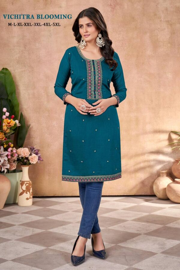 Vichitra Blooming Embroidered Casual Wear Kurti Catalog Wholesale Collection - Image 2