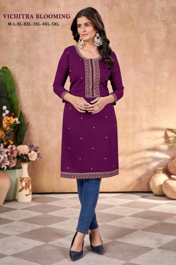 Vichitra Blooming Embroidered Casual Wear Kurti Catalog Wholesale Collection - Image 4