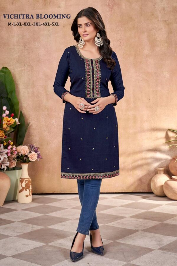 Vichitra Blooming Embroidered Casual Wear Kurti Catalog Wholesale Collection - Image 5