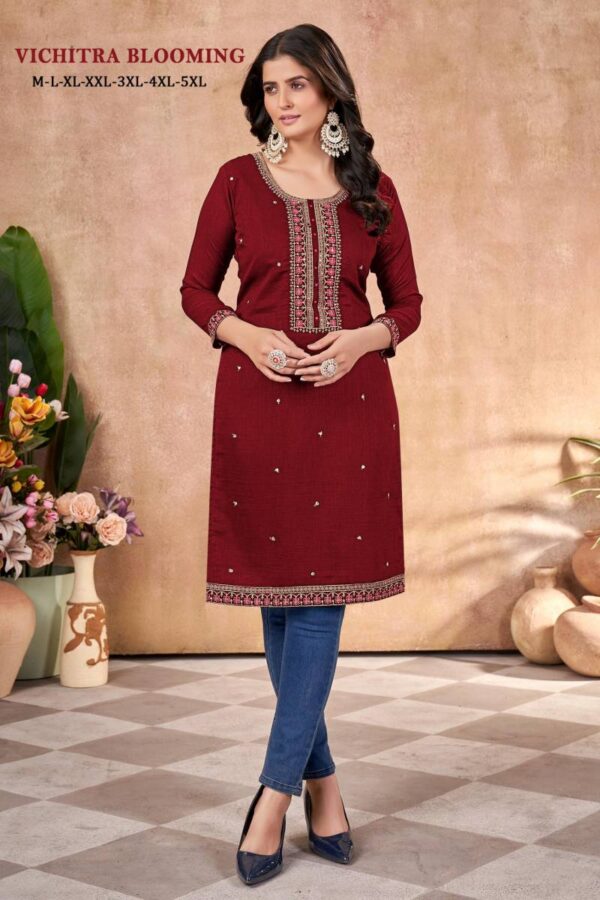 Vichitra Blooming Embroidered Casual Wear Kurti Catalog Wholesale Collection - Image 6
