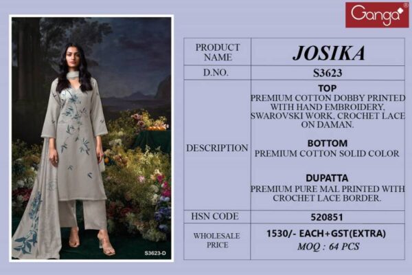 Ganga Josika Cotton Dobby Printed Embroidered Salwar Kameez Catalog Wholesale Collection - Image 6