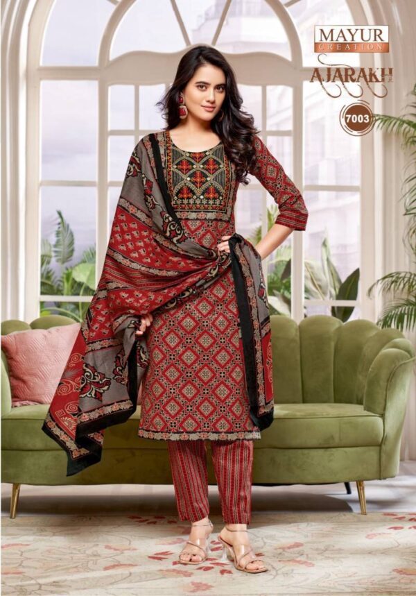 Mayur Ajarakh Vol 7 Cotton Printed Kurti Bottom With Dupatta Catalog Wholesale Collection - Image 11