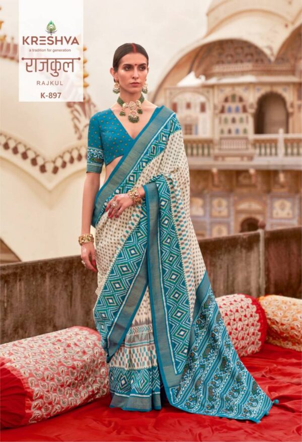 Kreshva Rajkul Pv Silk Fancy Printed Saree Catalog Wholesale Collection - Image 4