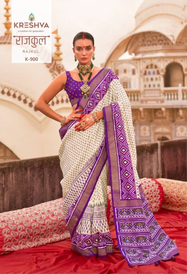Kreshva Rajkul Pv Silk Fancy Printed Saree Catalog Wholesale Collection - Image 5