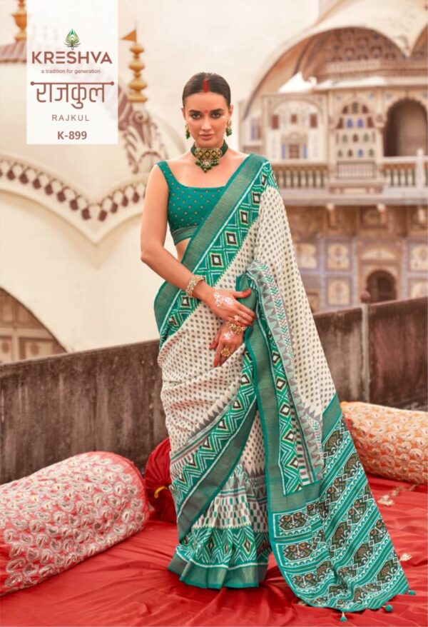 Kreshva Rajkul Pv Silk Fancy Printed Saree Catalog Wholesale Collection - Image 6