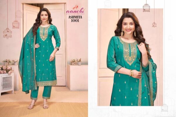Aanchi Ashmita Roman Shimmer Kurti Bottom With Dupatta Catalog Wholesale Collection - Image 2